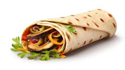 Grilled vegetables in a vegan wrap on white background