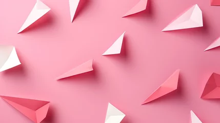 Poster Colorful paper planes on pink background diversity concept © vxnaghiyev