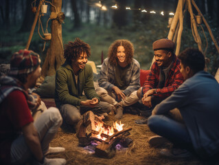 A Photo of a Group of Friends Having a Friendsgiving Campfire