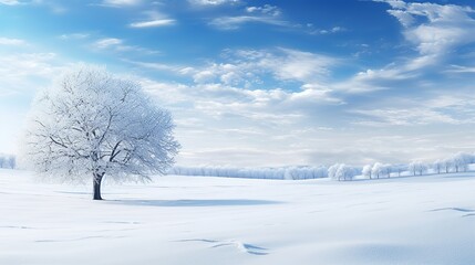 Winter landscape with simple snowy background on sunny day