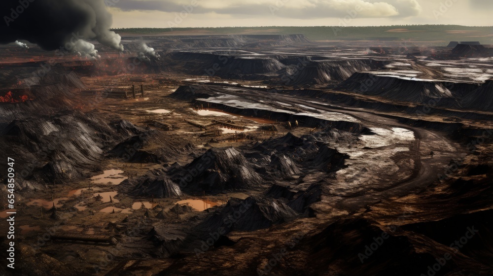 Poster aerial view of an open pit coal mine