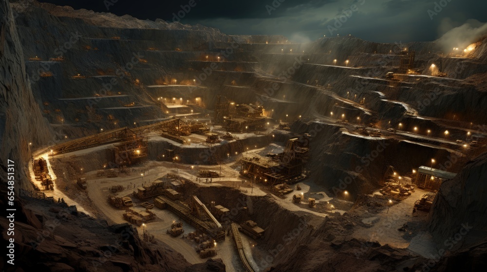 Poster perspective on gold mining in an open cast mine