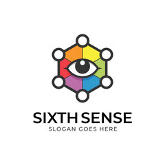 The logo with an eye in the middle of a colorful hexagon symbolizes the sixth sense