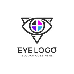 The eye logo is in a geometric style with a triangle as the outer element
