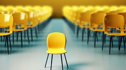 Unique yellow chair represents job vacancy in business recruitment concept 3D illustration - obrazy, fototapety, plakaty