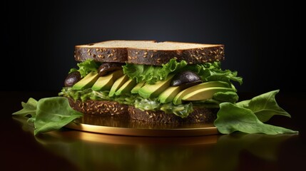 Fresh sliced avocados from above on dark rye bread - Powered by Adobe