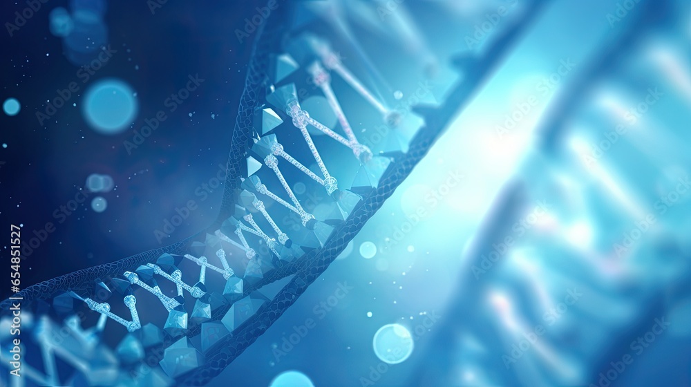 Poster 3d rendering of dna molecules on a blue background for a science template wallpaper or banner