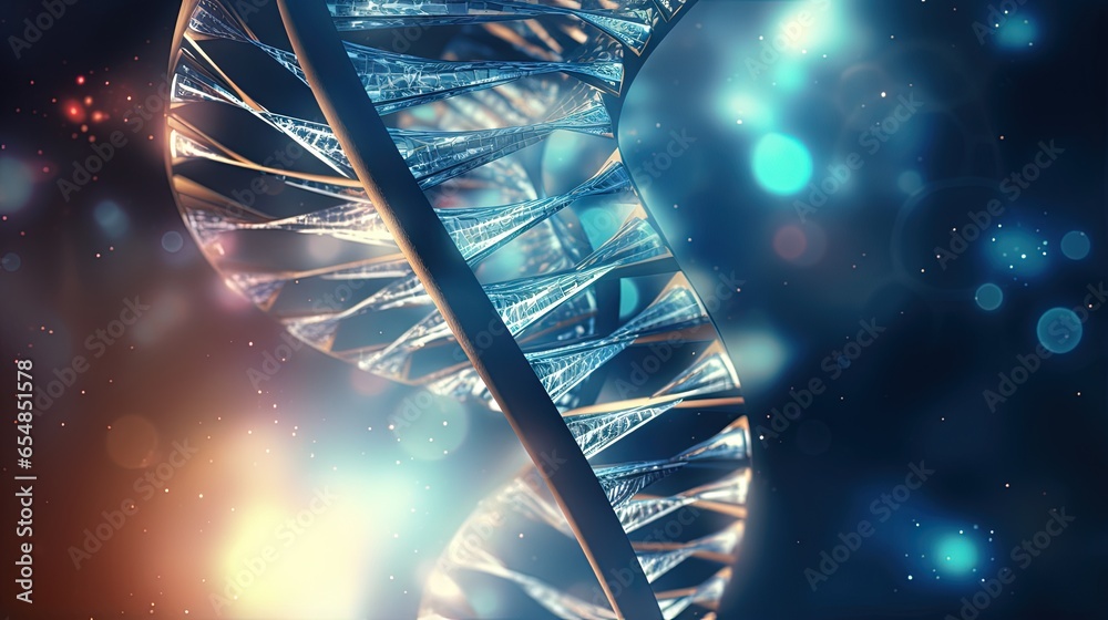 Poster dna helix illustrated in futuristic context showcasing nanotechnology and hi tech advancements in me