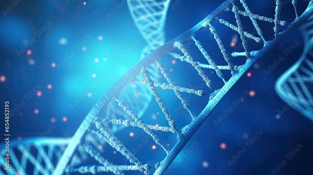 Poster 3d rendering of dna molecules on a blue background for a science template wallpaper or banner