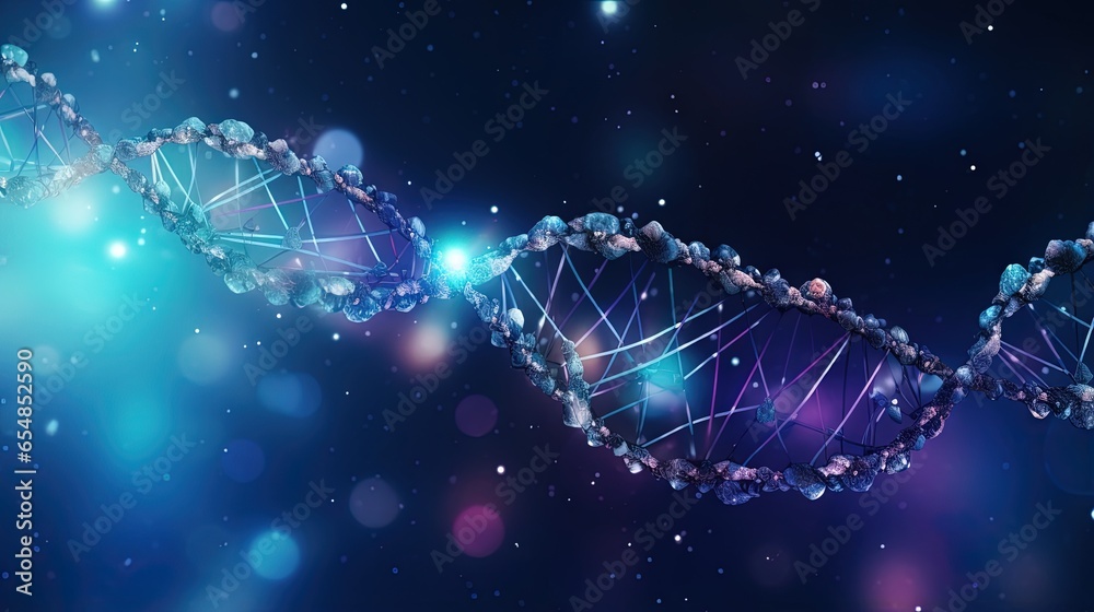 Poster 3D rendering of a molecular structure banner for genetic engineering DNA GMO gene manipulation concept with copy space High tech in genetic engineering field