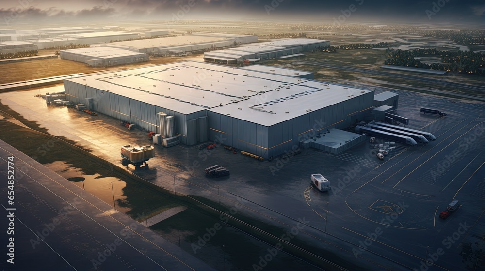 Poster drone captures industrial logistic zone from above
