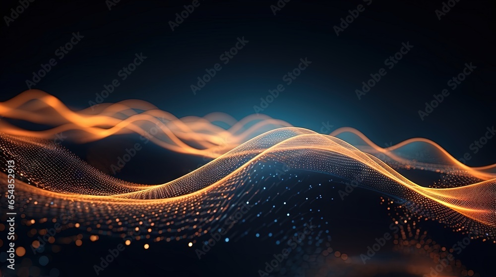 Leinwandbilder Digital wave concept with abstract sound particles Connection in cybernetic network represented in 3D rendering