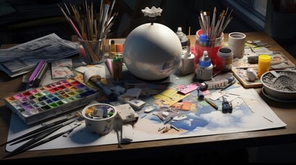 top view of painted tool covered plastic scale model