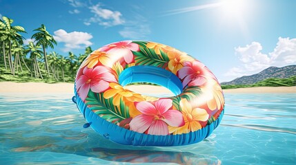 Digital drawing of a 3D rendered summer themed inflatable swimming ring