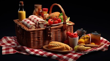 Isolated picnic basket with food