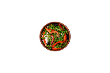 Delicious fresh salad of green beans, peas, sweet peppers and cheese