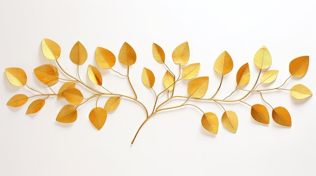 Modern painting background with 3D golden tree leaves for wall frame home decor