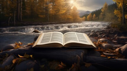 Bible on board by river