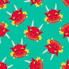 cute dragon head on green background seamless pattern print vector illustration