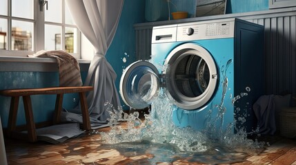 Home washing machine leaks concept of repair service - Powered by Adobe