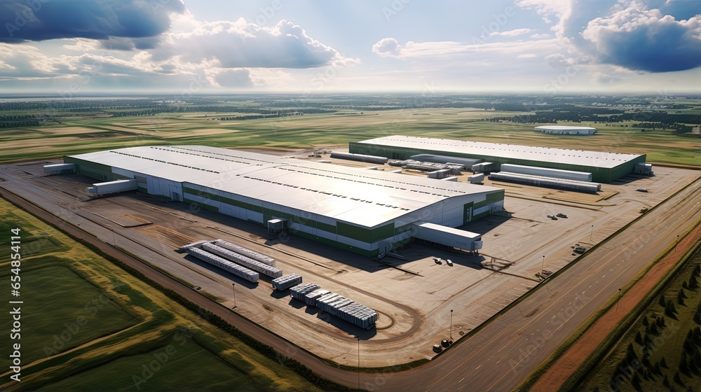 Poster drone captures industrial logistic zone from above