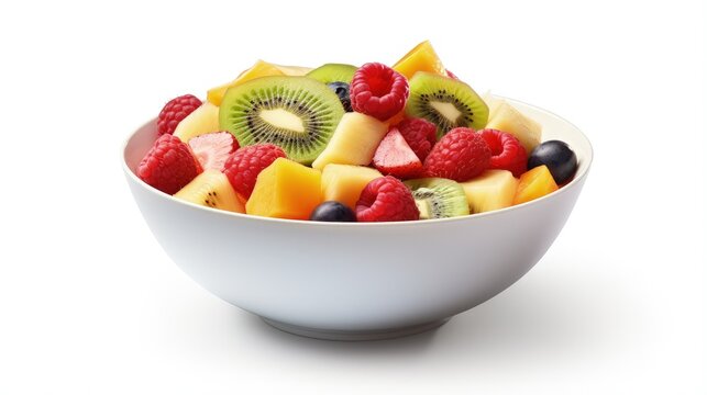 Fruit salad in a bowl on white background