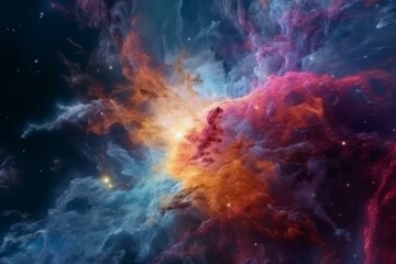 Fototapeta na wymiar Vibrant cosmic cloud in vast universe, representing space exploration and astronomical phenomena. Generative AI