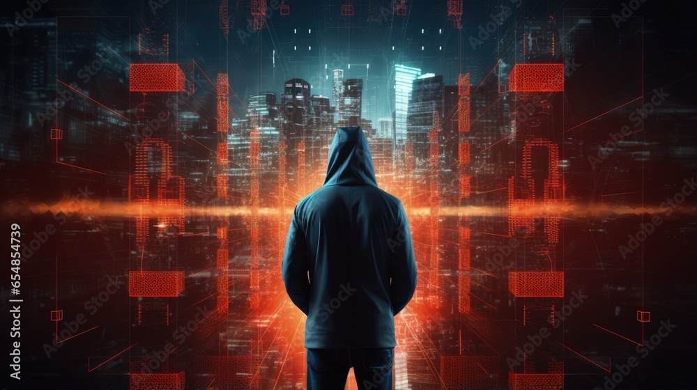 Poster illustration of the concept of safeguarding business technology and privacy through cyber security a