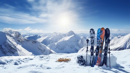 Enjoy skiing in South Tirol Solda Italy with your backcountry gear on snowy mountains during winter - obrazy, fototapety, plakaty