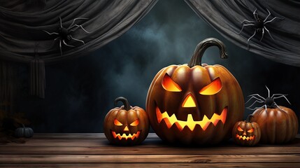 Halloween idea featuring pumpkin skeleton candles spider on cobweb wood backdrop