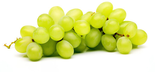 A bunch of fresh green grapes on a clean white background - obrazy, fototapety, plakaty