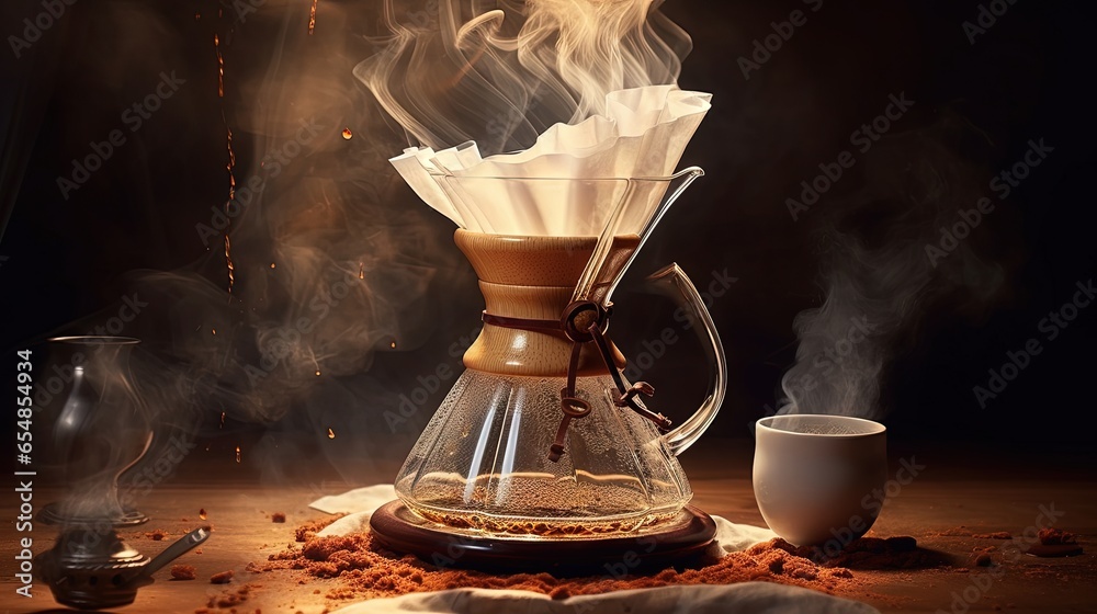 Poster alternative coffee brewing method with pour over dripper and paper filter