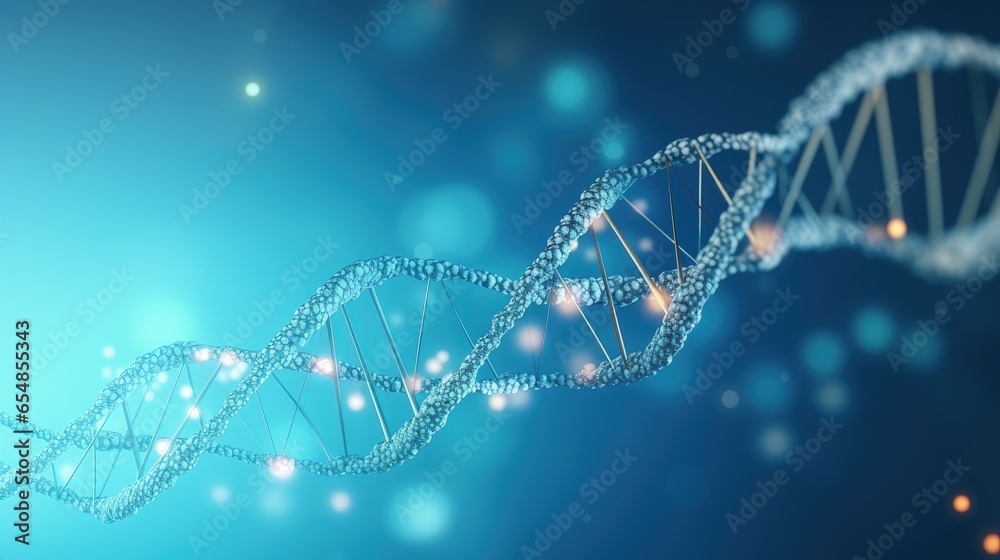 Poster 3d rendering of dna molecules on a blue background for a science template wallpaper or banner