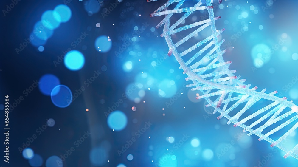 Poster 3d rendering of dna molecules on a blue background for a science template wallpaper or banner