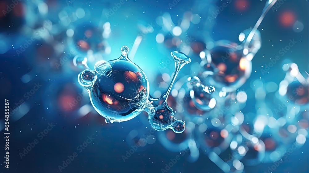 Aufkleber Abstract background featuring biology physics and chemistry elements including cosmic patterns planet space and macro shots of molecular structures and water bubbles