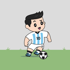 VECTOR DESIGN OF CHILDREN WEARING NATIONAL JERSEY FOOTBALL TEAM. ARGENTINA CHILDREN PLAY FOOTBALL