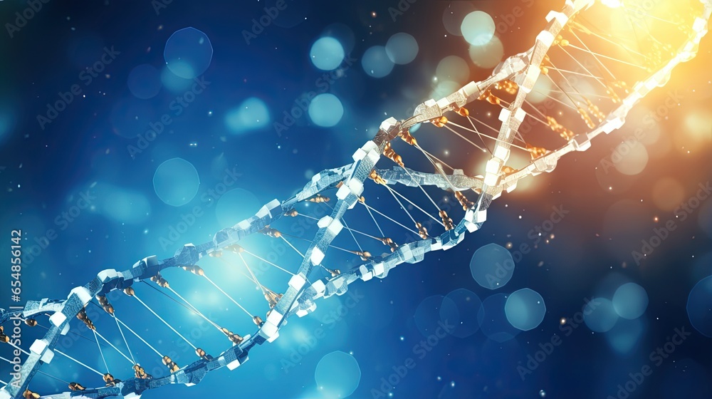 Poster 3D rendering of a molecular structure banner for genetic engineering DNA GMO gene manipulation concept with copy space High tech in genetic engineering field