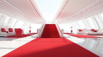 White ramp and red carpet in airport