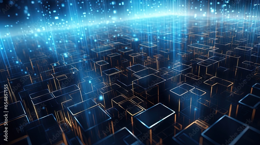 Fototapete AI driven computer generated digital network architecture AI powered data analytics tech framework Binary algorithms for advanced machine learning Abstract visual representation using 3D render