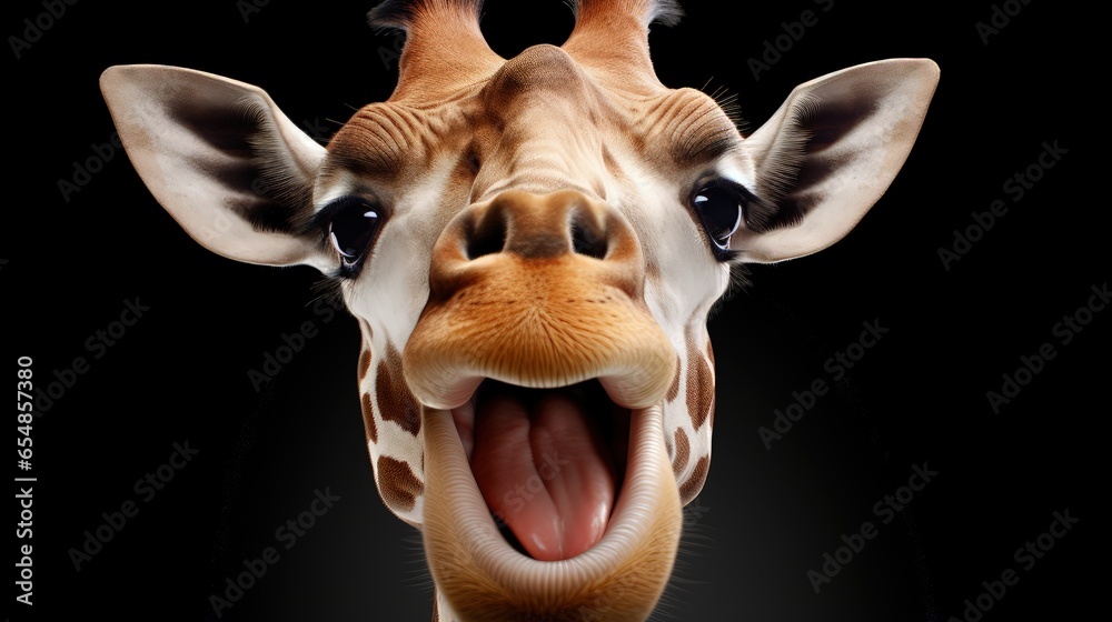 Poster isolated giraffe face with a humorous expression