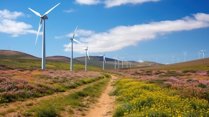 Fototapeta na wymiar Spring in South Africa wind turbines in bloom