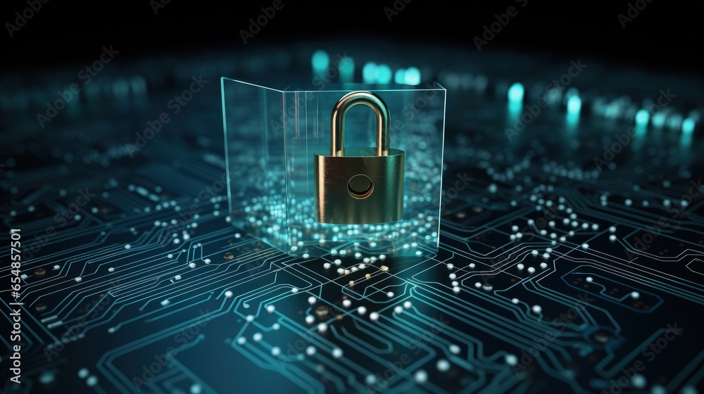 Aufkleber Cybersecurity for businesses with circuit board lock to secure data