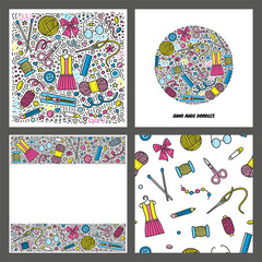 Set of cards with doodle hand made icons.