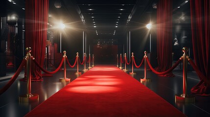 Red carpet and rope barriers at the success party - obrazy, fototapety, plakaty