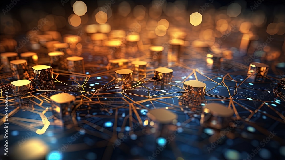 Poster cryptocurrency or digital money showcased through abstract fintech connection over a futuristic comp
