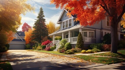 Suburban home autumn residential area in USA