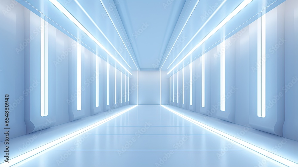 Poster 3d rendering of a modern minimal light filled corridor
