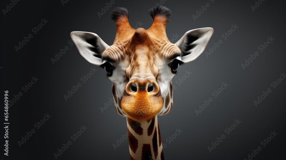Poster Isolated giraffe face with a humorous expression
