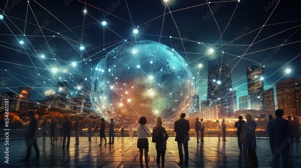 Poster global financial network for communication business finance banking internet connection data exchang