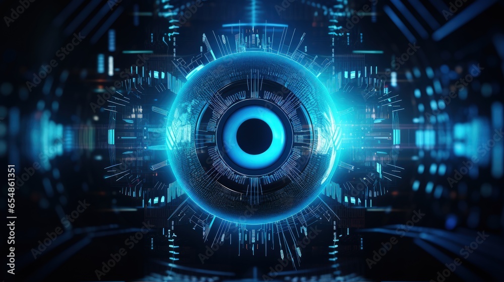 Poster 3D rendering of coded virtual surveillance and holographic technology for cyber spying